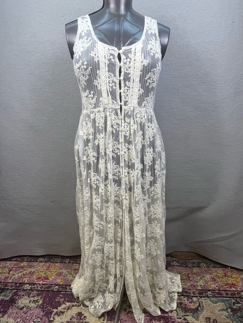 Denim & Supply Ralph Lauren Women's Ivory Floral Lace Sleeveless Maxi Dress M